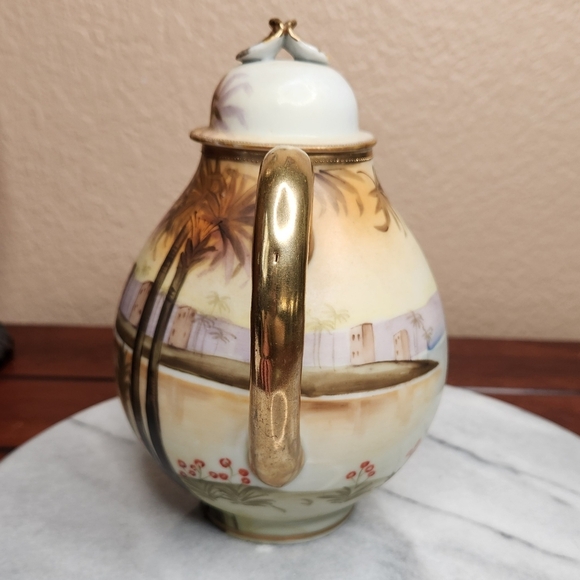 Vintage Nippon Hand Painted Palm Tree Tea Set Porcelain Good Condition - Picture 4 of 15